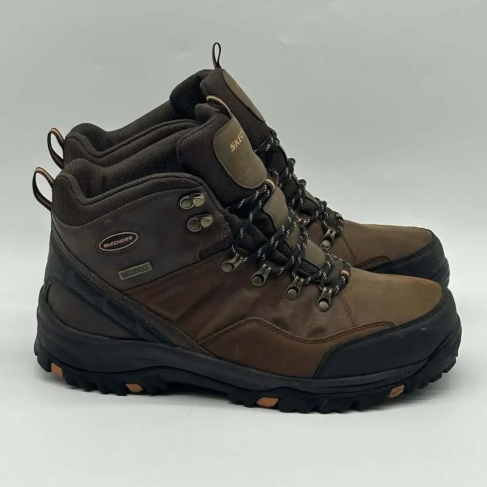 Skechers Traven Crazy Horse Brown Leather Waterproof Hiking Shoes Men's Size 12